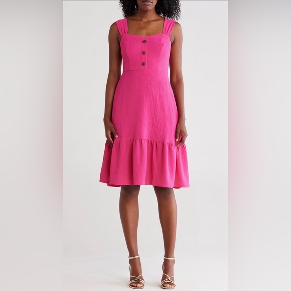 Eliza J Dresses & Skirts - Eliza J Hot pink Sleeveless Midi Dress Size 10 Button Front Pockets